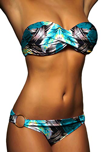 ALZORA Push Up Bandeau Twist Bikini Set Damen Pushup Badeanzug VIELE Bunte Farben und Größen Top + Hose Set, 50001 (XS, A11) von ALZORA