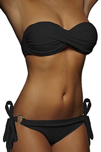 ALZORA Push Up Bandeau Twist Bikini Set Damen Pushup Badeanzug viele Bunte Farben und Größen Top + Hose Set, 50001 (L, A43) von ALZORA