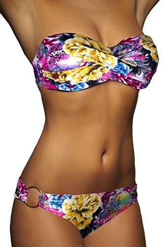 ALZORA Push Up Bandeau Twist Bikini Set Damen Pushup Badeanzug viele Bunte Farben und Größen Top + Hose Set, 50001 (S, A32) von ALZORA