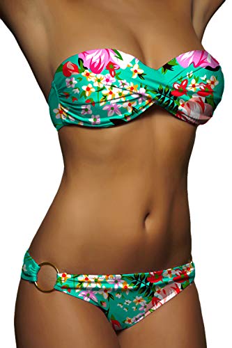 ALZORA Push Up Bandeau Twist Bikini Set Damen Pushup Badeanzug viele Bunte Farben und Größen Top + Hose Set, 50001 (XS, A25) von ALZORA