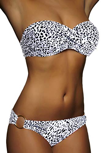 ALZORA Push Up Bandeau Twist Bikini Set Damen Pushup Badeanzug viele Bunte Farben und Größen Top + Hose Set, 50002 (XS, F23) von ALZORA