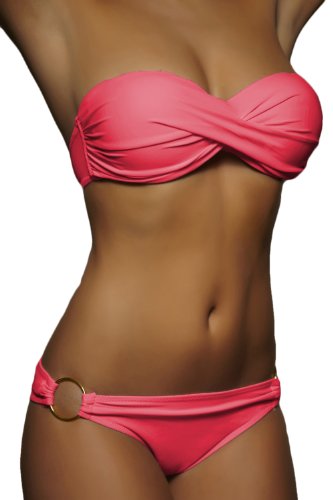 ALZORA Push Up Bandeau Twist Bikini Set Damen Pushup Badeanzug viele Farben und Größen, 10446 (L, Koralle) von ALZORA