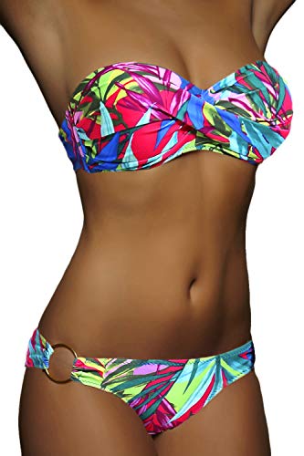 ALZORA Push Up Bandeau Twist Bikini Set Damen Pushup Badeanzug viele Farben und Größen, 10446 (M, Neongrün) von ALZORA