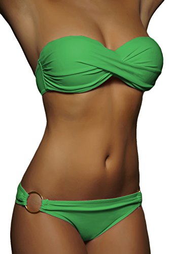 ALZORA Push Up Bandeau Twist Bikini Set Damen Pushup Badeanzug viele Farben und Größen, 10446 (S, Grün) von ALZORA