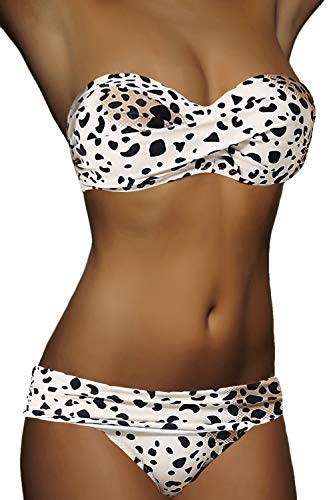 ALZORA Push Up Bandeau Twist Bikini Set Damen Pushup Badeanzug viele Farben und Größen, 10446 (S, Leopardenmuster) von ALZORA