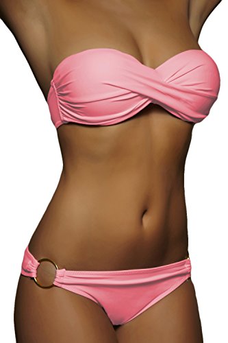 ALZORA Push Up Bandeau Twist Bikini Set Damen Pushup Badeanzug viele Farben und Größen, 10446 (XS, Hellrosa) von ALZORA