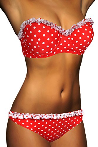 ALZORA Push Up Damen Bikini Set Top und Hose Schwarz Rot Weiss Punkte, DE26 (L, Modell-02) von ALZORA