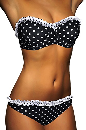 ALZORA Push Up Damen Bikini Set Top und Hose Schwarz Rot Weiss Punkte, DE26 (S, Modell-01) von ALZORA