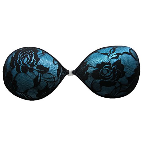 ALZORA Push Up Klebe BH selbstklebend trägerlos Farbwahl, 10268 (A Cup, Türkis mit Spitze) von ALZORA