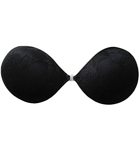 ALZORA Push Up Klebe BH selbstklebend trägerlos Farbwahl, 10268 (C Cup, Schwarz mit Spitze) von ALZORA
