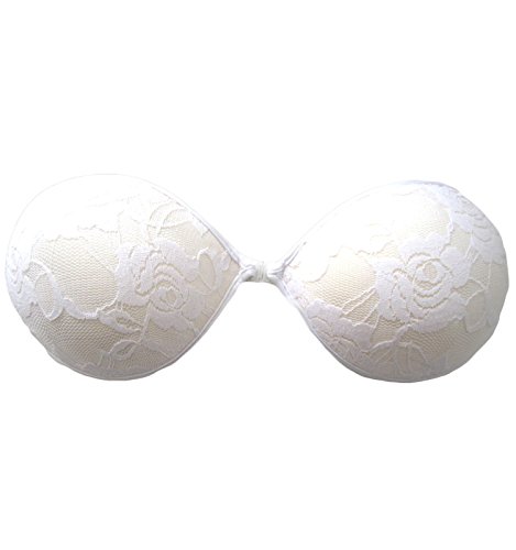 ALZORA Push Up Klebe BH selbstklebend trägerlos bügellos ideal für Rückenfrei Farbwahl, 10456 (A Cup, Weiss mit Spitze) von ALZORA