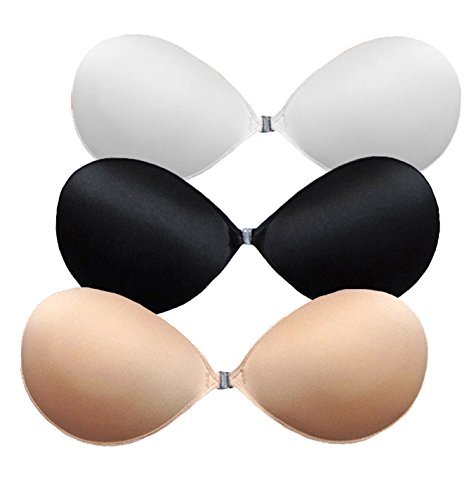 ALZORA Push Up Klebe BH selbstklebend trägerlos bügellos ideal für Rückenfrei Farbwahl, 10456 (D Cup, 3-er Set Haut, Schwarz und Weiss) von ALZORA