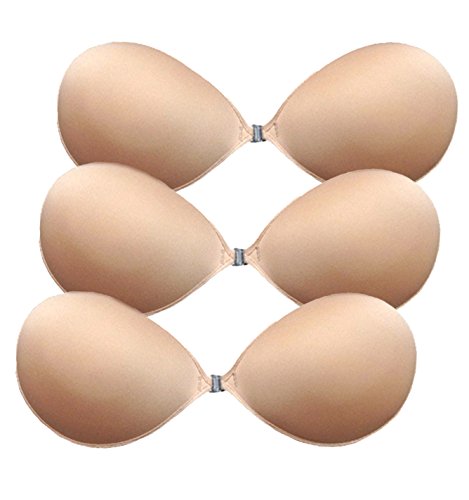 ALZORA Push Up Klebe BH selbstklebend trägerlos mit Spitze Farbwahl, 10268 (B Cup, Z-3-er Set Hautfarben) von ALZORA