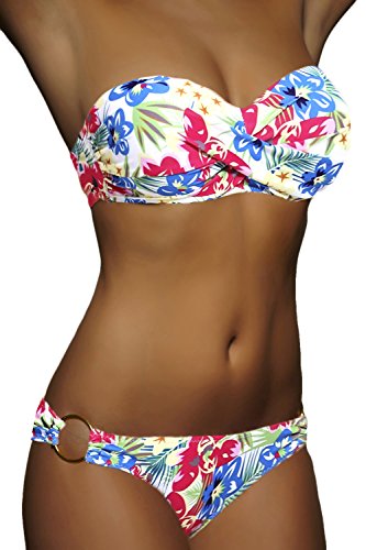 ALZORA Push Up Twist Bandeau Bikini Set Damen Pushup Badeanzug Bunt Muster, 10459 (L) von ALZORA