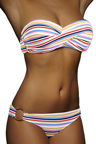 ALZORA Push Up Twist Bandeau Bikini Set Damen Pushup Badeanzug Muster Bunt, 10464 (S, M1) von ALZORA