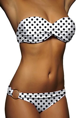 ALZORA Push Up Twist Bandeau Bikini Set Damen Pushup Badeanzug VIELE Muster, 20006 (S, Weiss-Schwarz Punkte) von ALZORA