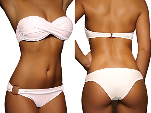 ALZORA Twist Push Up Bandeau Bikini Set Damen Pushup Badeanzug Weiss, 10449 (S) von ALZORA