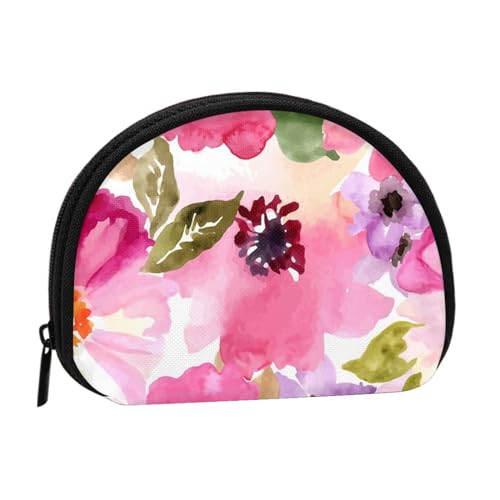 Aquarellblumen rosa Fuchsia, Brieftasche Shell Make-up Tasche Frauen Aufbewahrungstasche Kleine Geldbörse Shell Wechseltasche von ALZVULG