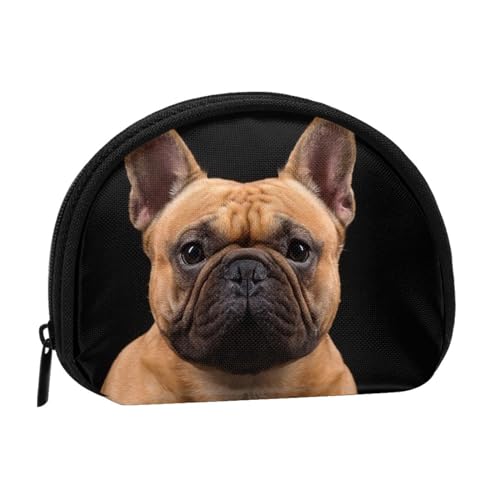 Französische Bulldogge auf Schwarz, Brieftasche Shell Make-up Tasche Frauen Aufbewahrungstasche Kleine Geldbörse Shell Wechseltasche von ALZVULG