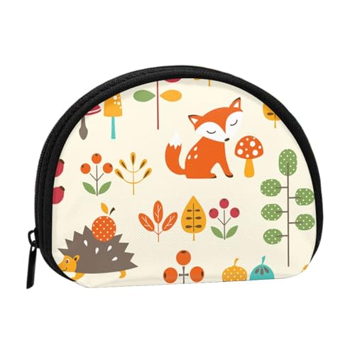 Herbstmuster mit Eulen-Fuchs-Eichhörnchen-Vogel-Tierdruck, Brieftasche Shell Make-up Tasche Frauen Aufbewahrungstasche Kleine Geldbörse Shell Wechseltasche von ALZVULG