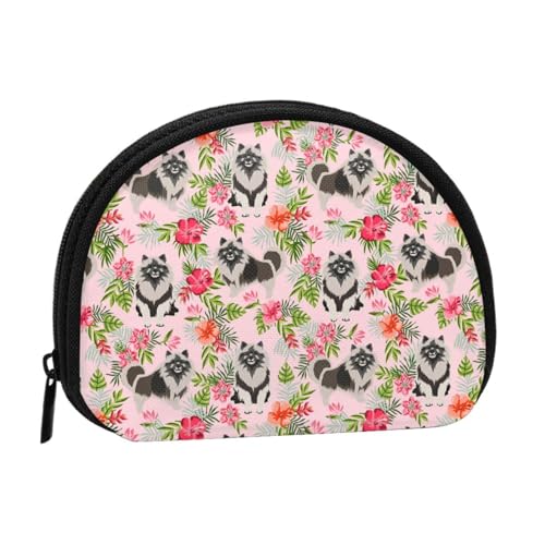 Keeshond-Hund mit hawaiianischen Blumen, Brieftasche Shell Make-up Tasche Frauen Aufbewahrungstasche Kleine Geldbörse Shell Wechseltasche von ALZVULG