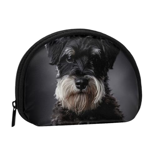 Schnauzer-Porträt dunkelgrau, Brieftasche Shell Make-up Tasche Frauen Aufbewahrungstasche Kleine Geldbörse Shell Wechseltasche von ALZVULG