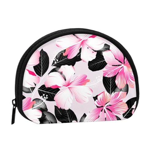 Tropische Hibiskusblüten mit schwarzen Blättern, Brieftasche Shell Make-up Tasche Frauen Aufbewahrungstasche Kleine Geldbörse Shell Wechseltasche von ALZVULG