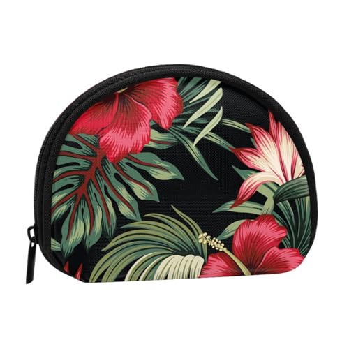 Tropischer Vintager roter Hibiskus Strelitzia mit Blumen, Brieftasche Shell Make-up Tasche Frauen Aufbewahrungstasche Kleine Geldbörse Shell Wechseltasche von ALZVULG