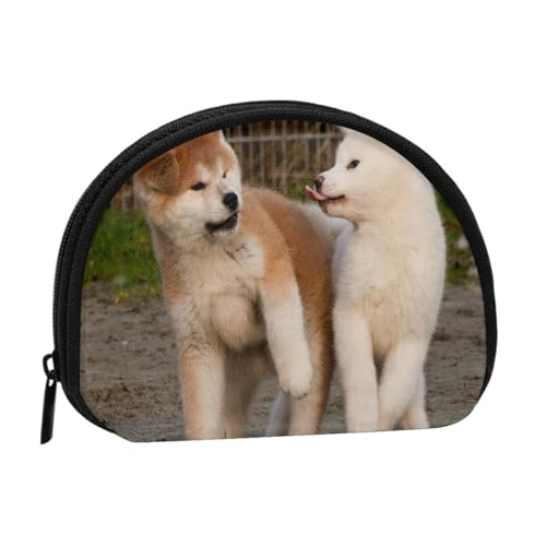 Zwei süße Akita-Hunde, Brieftasche Shell Make-up Tasche Frauen Aufbewahrungstasche Kleine Geldbörse Shell Wechseltasche von ALZVULG