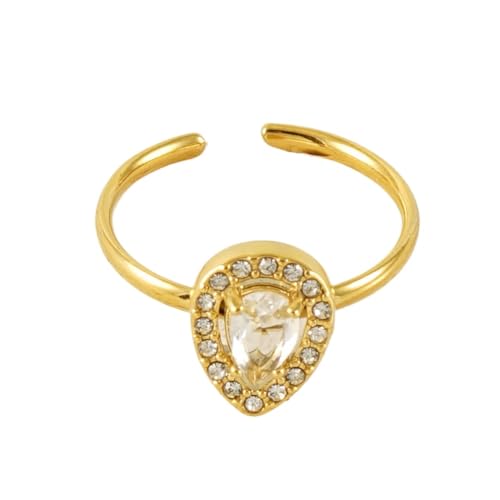 ALZYFC Damen-Armband mit offenem Ring, 18 Karat Gold, Wassertropfen, Zirkon, verstellbar(Material:White) von ALZYFC