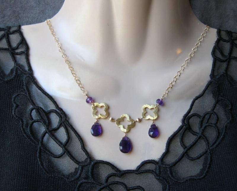 Amethyst Kleeblatt Halskette - Gold Filled, Trio Von Edelsteinen von AListDesigns