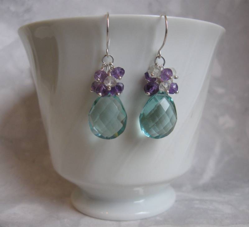 Apatit Quarz Ohrringe Mit Amethyst-Cluster in Silber von AListDesigns