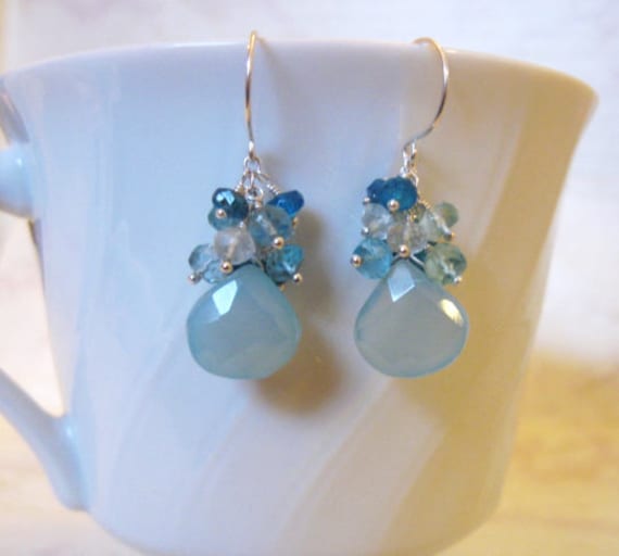Chalcedon Apatit Ohrringe Mit Edelstein Cluster in Silber von AListDesigns