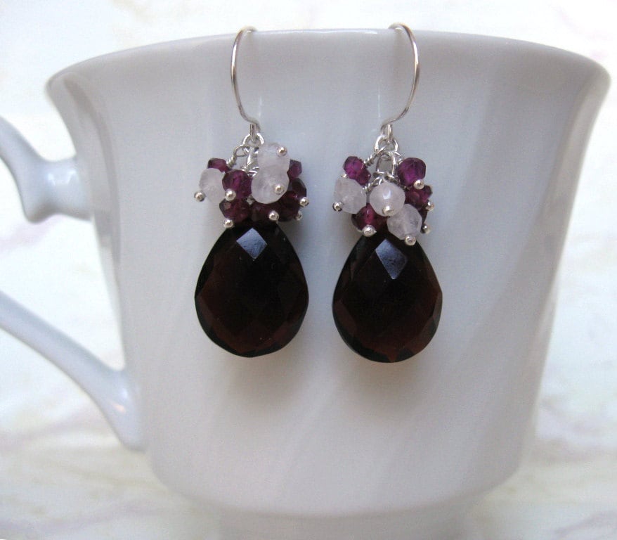 Granat Quarz Ohrringe Mit Edelsteinen in Silber Oder Gold von AListDesigns