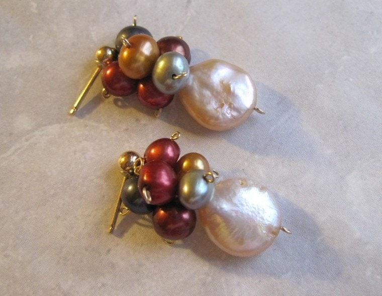 Perlen Cluster Ohrringe - Süßwasser Münzperlen, Gold Filled Oder Silber Perlen Cluster Ohrringe - Süßwasser Münzperlen, Gold Filled Oder Silber von AListDesigns