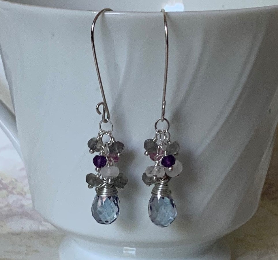 Tansanit Mystic Quartz Cluster Ohrringe Sterling Silber Draht Gewickelt Edelsteine Tansanit Mystic Quartz Cluster Ohrringe Sterling Silber Draht Gewickelt Edelsteine von AListDesigns