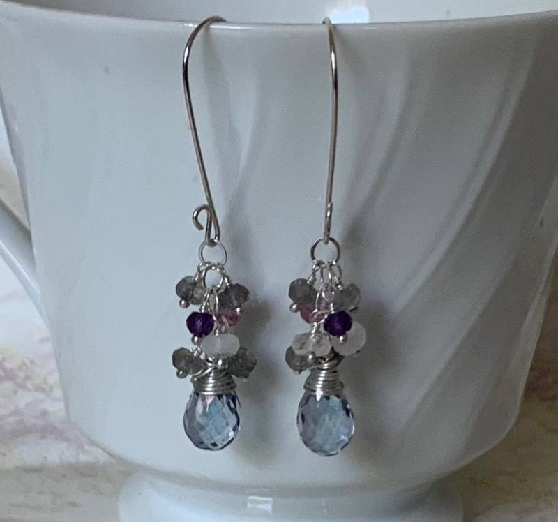 Tansanit Mystic Quartz Cluster Ohrringe Sterling Silber Draht Gewickelt Edelsteine von AListDesigns
