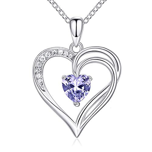 AM ANNIS MUNN 925 Sterling Silber Kette Herz Halskette Damen Geburtsstein Halskette für Frauen Doppelherz Kette Silber Schmuck Damen Geschenke für Frauen Mama Freundin (06-Alexandrit) von AM ANNIS MUNN