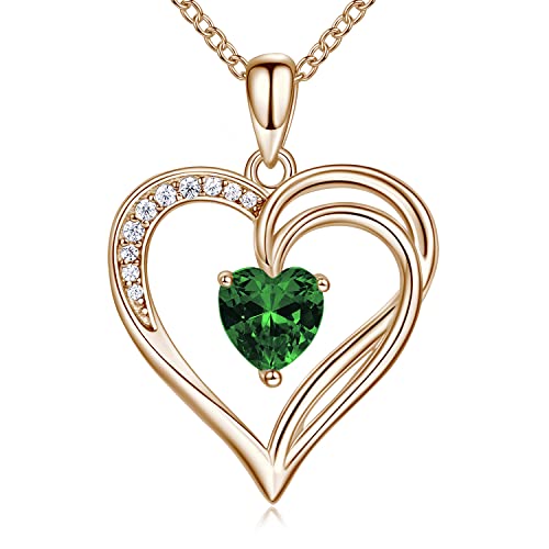 AM ANNIS MUNN 925 Sterling Silber Kette Herz Halskette Damen Geburtsstein Halskette für Frauen Doppelherz Kette Silber Schmuck Damen Geschenke für Frauen Mama Freundin (R-05-Smaragd) von AM ANNIS MUNN