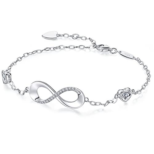 AM ANNIS MUNN Infinity Unendlichkeit Armband Damen 925 Sterling Silber Damen Armband Zirkonia Verstellbare Charm Armband Ewige Liebe Geschenke für Mama Frauen Freundin von AM ANNIS MUNN