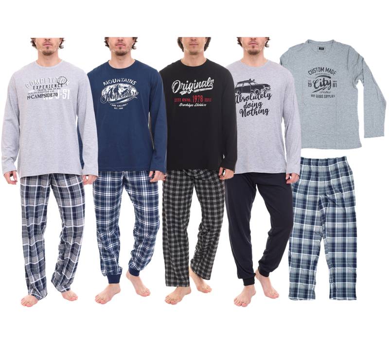 AM LEGEND Herren Pyjama-Set 2-teilig karierter oder unifarbener Schlafanzug IAN MPJ 23 Schwarz/Weiß/Blau/Grau in verschiedenen Modellen von AM LEGEND