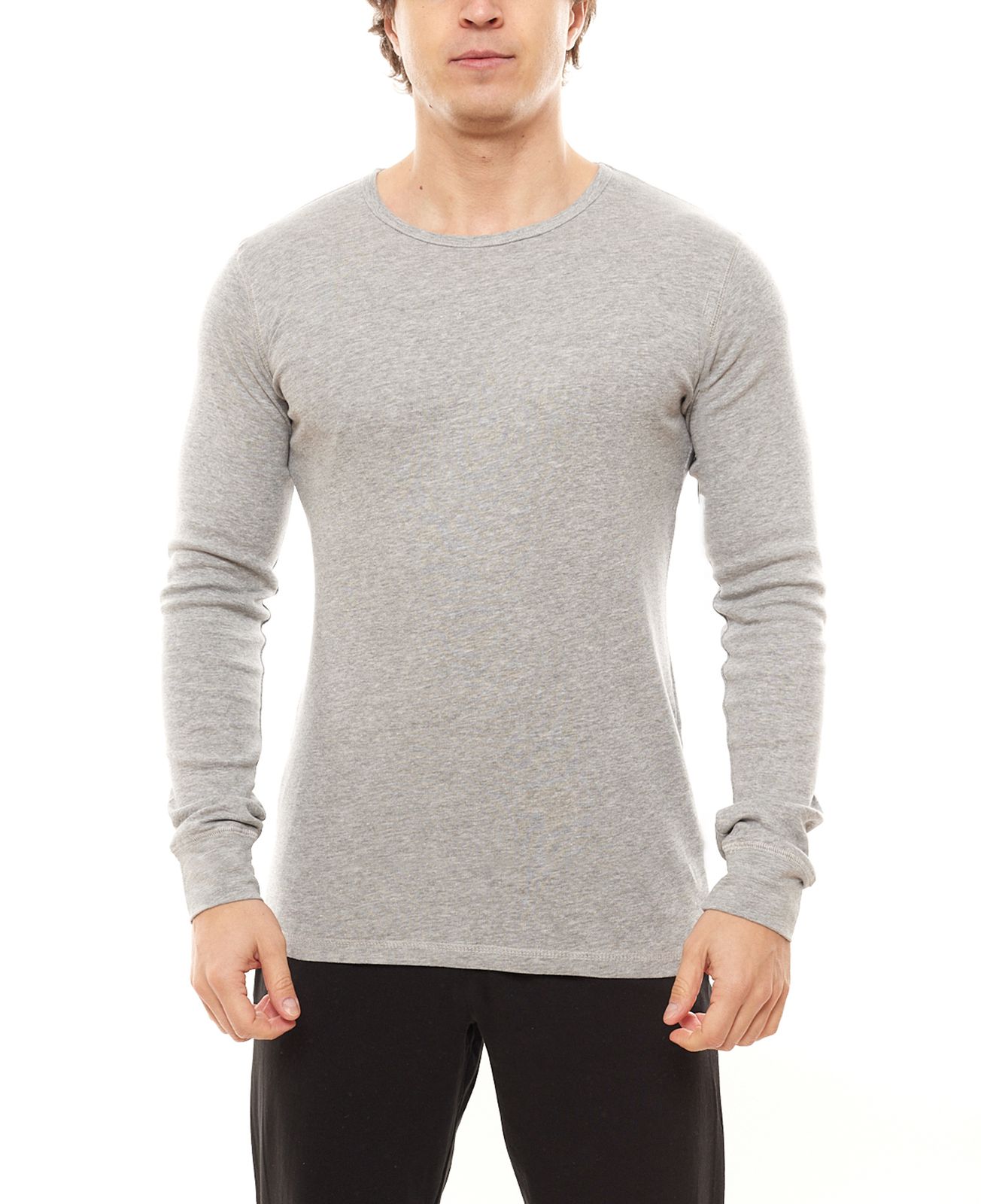 AM Legend Herren Basic Langarm-Shirt mit Rundhals-Ausschnitt Baumwoll-Longsleeve 26182 Grau von AM Legend