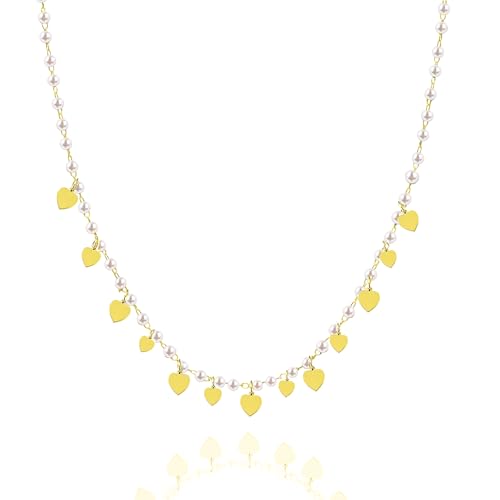 AM RINO MILANO Perlenkette mit Herzanhänger, verstellbare Kette 40 + 5 cm, Edelstahl 316, erhältlich in Gold, Silber und Roségold, Regolabile, Zirkonia, Perle von AM RINO MILANO