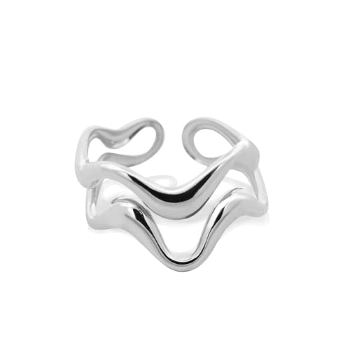 AM RINO MILANO Unisex Edelstahl Welle Ring Hypoallergen Offenes Design Silber, Regolabile, Edelstahl vergoldet mit 18 Karat Gold AM RINO MILANO Unisex Edelstahl Welle Ring Hypoallergen Offenes Design Silber, Regolabile, Edelstahl vergoldet mit 18 Karat Gold von AM RINO MILANO