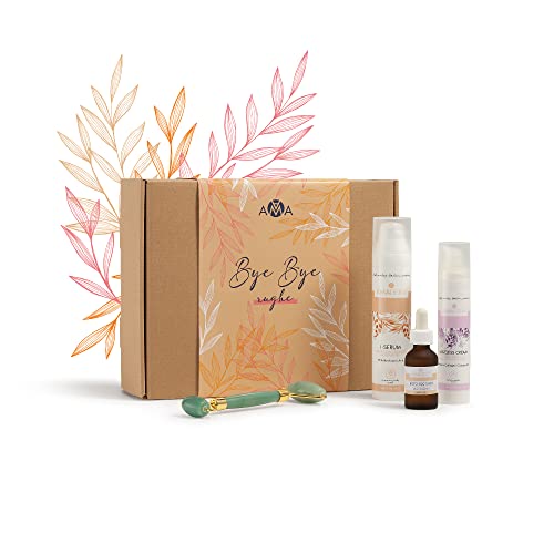 Skincare Set mit Anti Aging Creme Frauen - Geschenkset Frauen Bye Bye Rughe - Gesichtsserum mit Hyaluronsäure/Faltencreme Damen/Sofortiges Lifting-Serum/Jade Roller - AMADERM Box von AMADERM