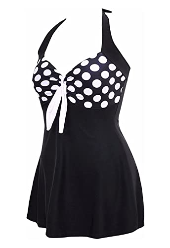 AMAGGIGO Damen Neckholder Push up BadekleidFigurformender Bunt Badeanzug mit Röckchen Bauchweg Einteiliger Badekleid（1black dot，Größe 36 (M)） von AMAGGIGO