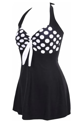 AMAGGIGO Damen Neckholder Push up BadekleidFigurformender Bunt Badeanzug mit Röckchen Bauchweg Einteiliger Badekleid（1black dot，Größe 36 (M)） von AMAGGIGO