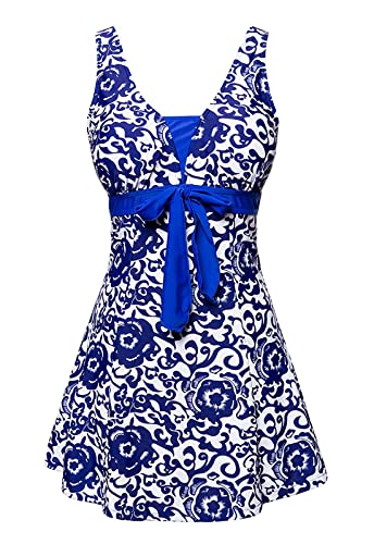 AMAGGIGO Damen Neckholder Push up BadekleidFigurformender Bunt Badeanzug mit Röckchen Bauchweg Einteiliger Badekleid（2royal Blue，Größe 40 (L)） von AMAGGIGO