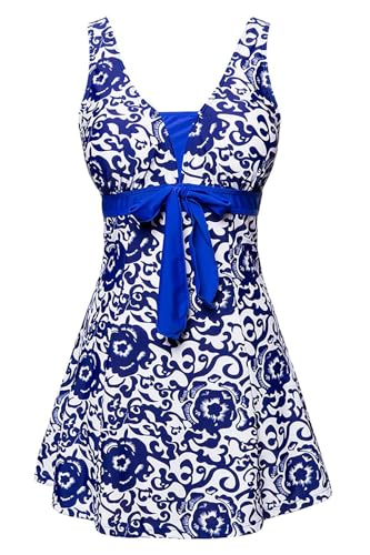 AMAGGIGO Damen Neckholder Push up BadekleidFigurformender Bunt Badeanzug mit Röckchen Bauchweg Einteiliger Badekleid（2royal Blue，Größe 44 (2XL)） von AMAGGIGO