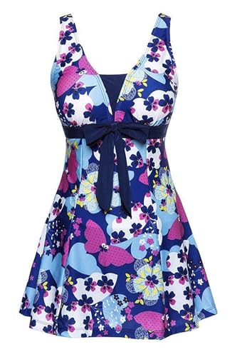 AMAGGIGO Damen Neckholder Push up BadekleidFigurformender Bunt Badeanzug mit Röckchen Bauchweg Einteiliger Badekleid（3blue Butterfly，Größe 44 (2XL)） von AMAGGIGO
